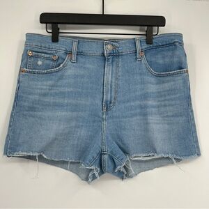 Levi's Light Blue Wash Faded Raw Frayed Edge High Rise Comfort Denim Shorts